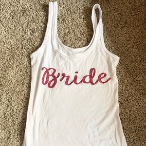 SO xs white “bride” fitted tank top.